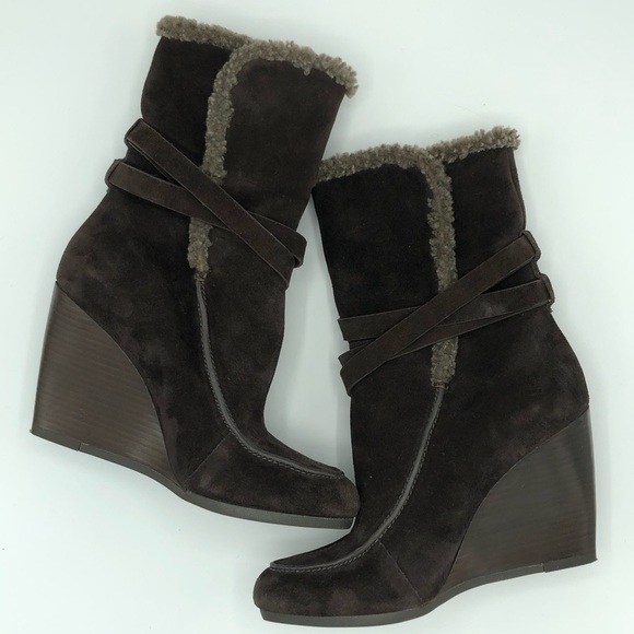 Joan & David Daflorita Suede Wedge Boots Dk Brown - Picture 7 of 8